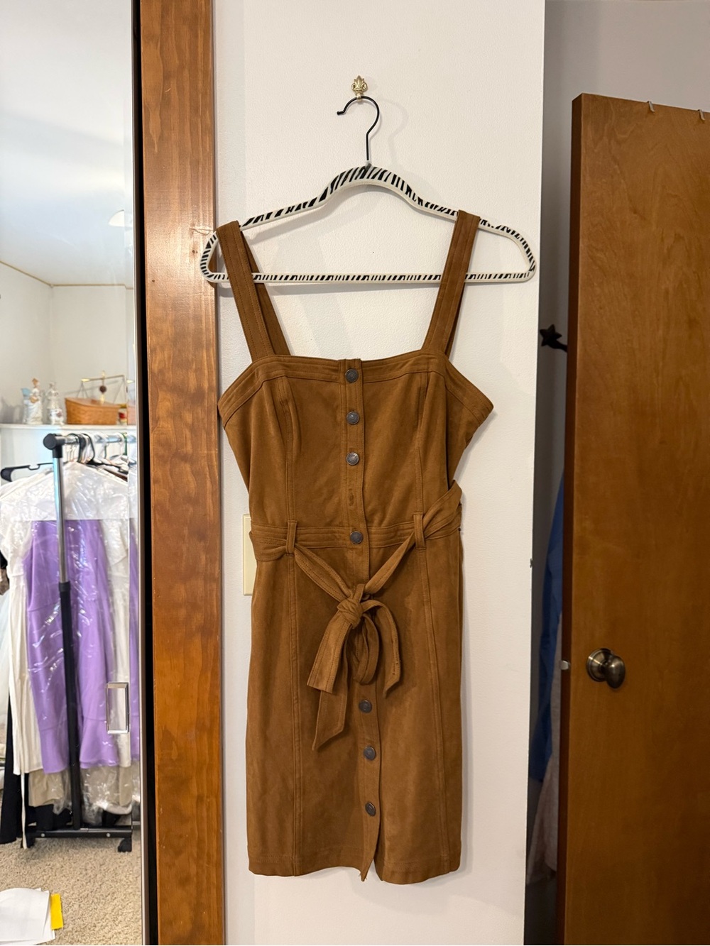 Abercrombie & Fitch Chestnut-Brown Button Front Tie-Waist Midi Dress